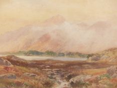 F. MACKINNON (19th/20th C. ENGLISH SCHOOL) TWO HIGHLAND SCENES, SIGNED, WATERCOLOURS. LARGEST 30 x