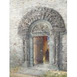 PILFORD FLETCHER WATSON (1842-1907) KILPECK CHURCH DOORWAY. WATERCOLOUR. SIGNED AND INSCRIBED L/R.