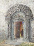 PILFORD FLETCHER WATSON (1842-1907) KILPECK CHURCH DOORWAY. WATERCOLOUR. SIGNED AND INSCRIBED L/R.