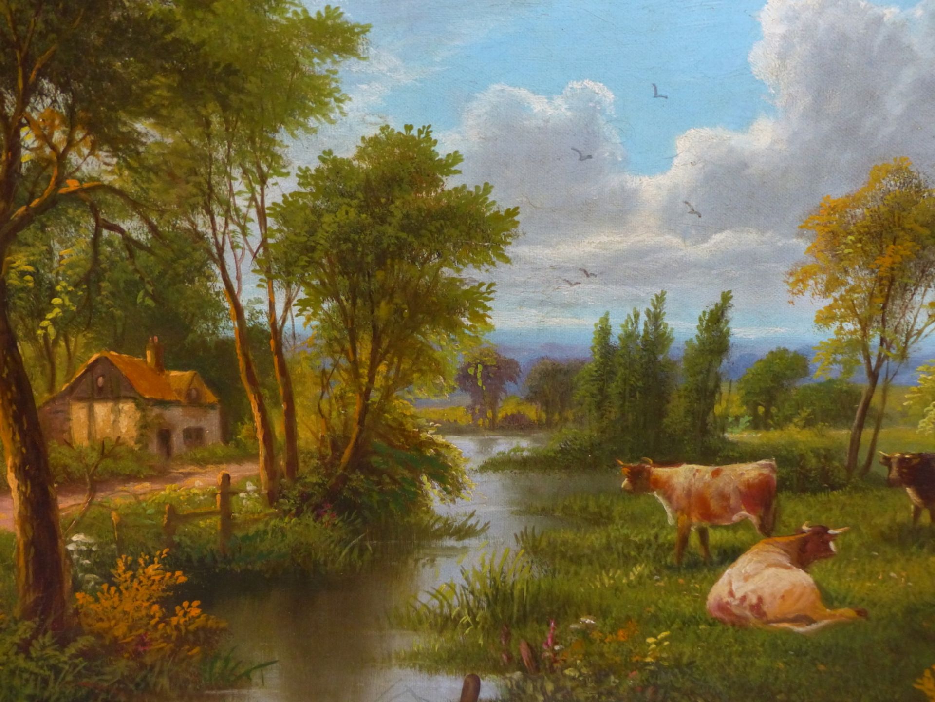 Y. HEATON (LATE 19th C. ENGLISH SCHOOL) A PAIR OF RIVER VIEWS WITH SHEEP AND CATTLE. SIGNED, OIL - Image 3 of 5