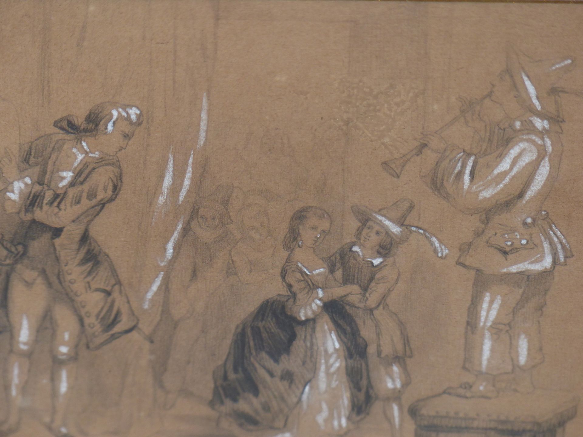 19TH CENTURY FRENCH SCHOOL. A MUSICAL EVENING. PENCIL HIGHLIGHTED IN WHITE ON PAPER. 14 X 12 cm - Image 3 of 5