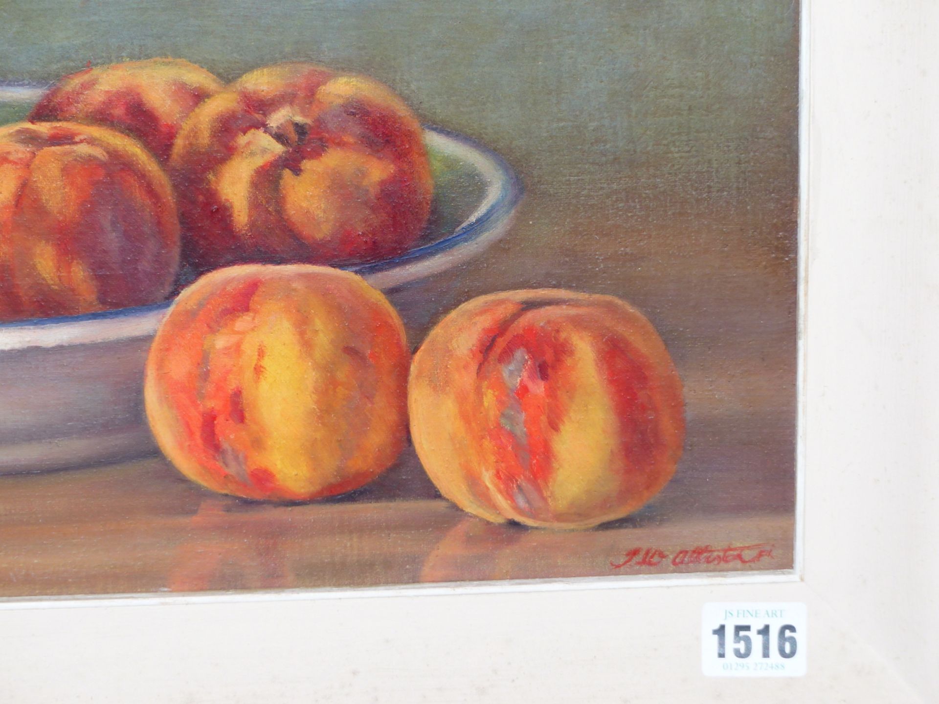 J. MACALLISTER (20th C. SCHOOL) ARR. A TABLE TOP STILL LIFE OF FRUIT, OIL ON BOARD. 21 x 60cms - Image 5 of 8