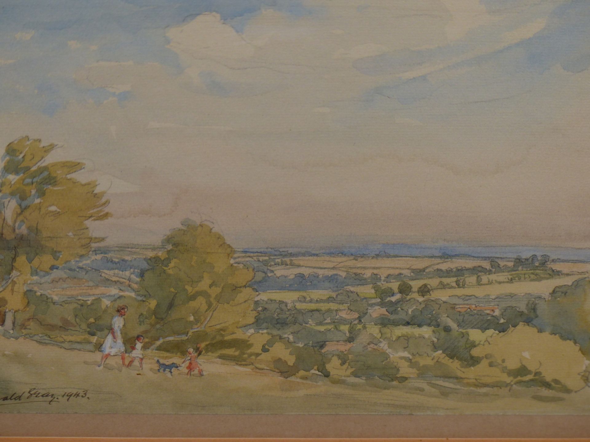 RONALD GRAY (1868-1951) AN AFTERNOON WALK, WATERCOLOUR. SIGNED L/L AND DATED 1943. 30 X 22 cm. - Image 4 of 7