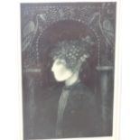 CONTEMPORARY SCHOOL PENCIL SIGNED LIMITED EDITION COLOUR ETCHING PORTRAIT OF A STYLIZED FIGURE,