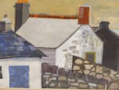 ANN LEWIS (20TH CENTURY) COASTAL ROOFTOPS. WATERCOLOUR SIGNED U/R AND DATED 1958. 55 X 37 cm.