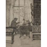 LAURA SYLVIA GOSSE. (1881-1968) ARR. SIR EDMUND GOSS (THE ARTISTS FATHER ) IN HIS STUDY. ETCHING.