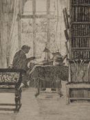 LAURA SYLVIA GOSSE. (1881-1968) ARR. SIR EDMUND GOSS (THE ARTISTS FATHER ) IN HIS STUDY. ETCHING.