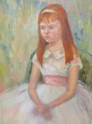 YVONNE TOCHER (1920-2013) ARR. PORTRAIT OF A GIRL IN WHITE DRESS. OIL ON CANVAS. SIGNED L/R. 48 X 72