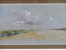 JO RODWELL? (20TH CENTURY) ARR."HARVEST '72" GOUACHE ON PAPER. SIGNED AND TITLED. 53 X 29 cm.