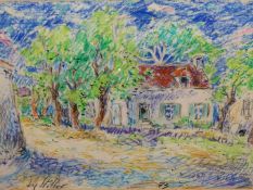 VIC STILLER, FRENCH 1902-1974, IMPRESSIONIST SCHOOL, FRENCH COTTAGE ON A TREE LINED AVENUE DATED