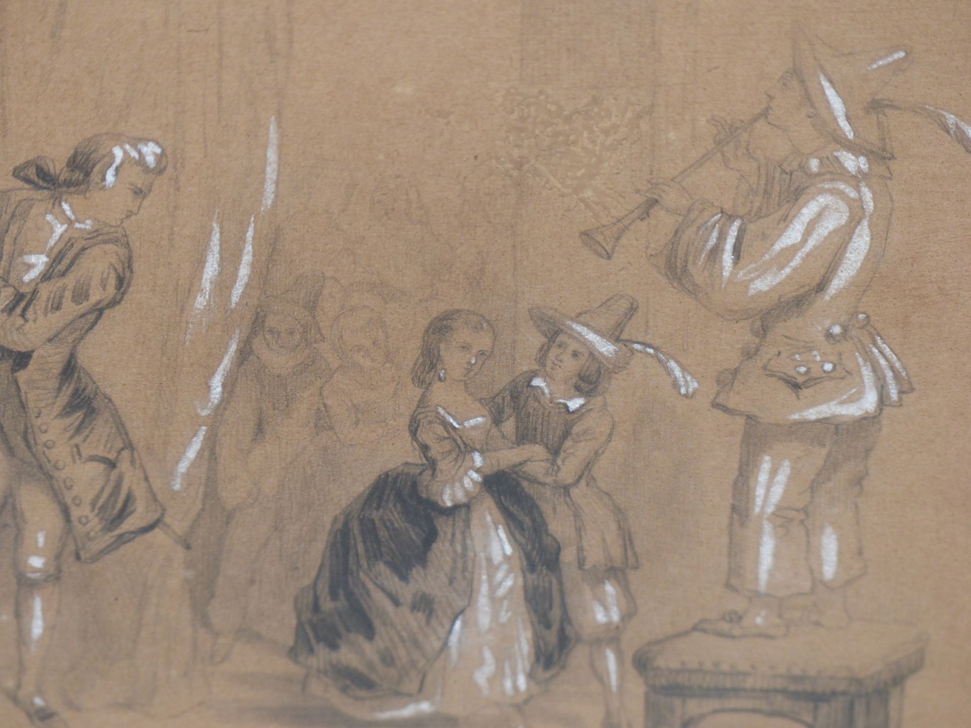 19TH CENTURY FRENCH SCHOOL. A MUSICAL EVENING. PENCIL HIGHLIGHTED IN WHITE ON PAPER. 14 X 12 cm - Image 2 of 5