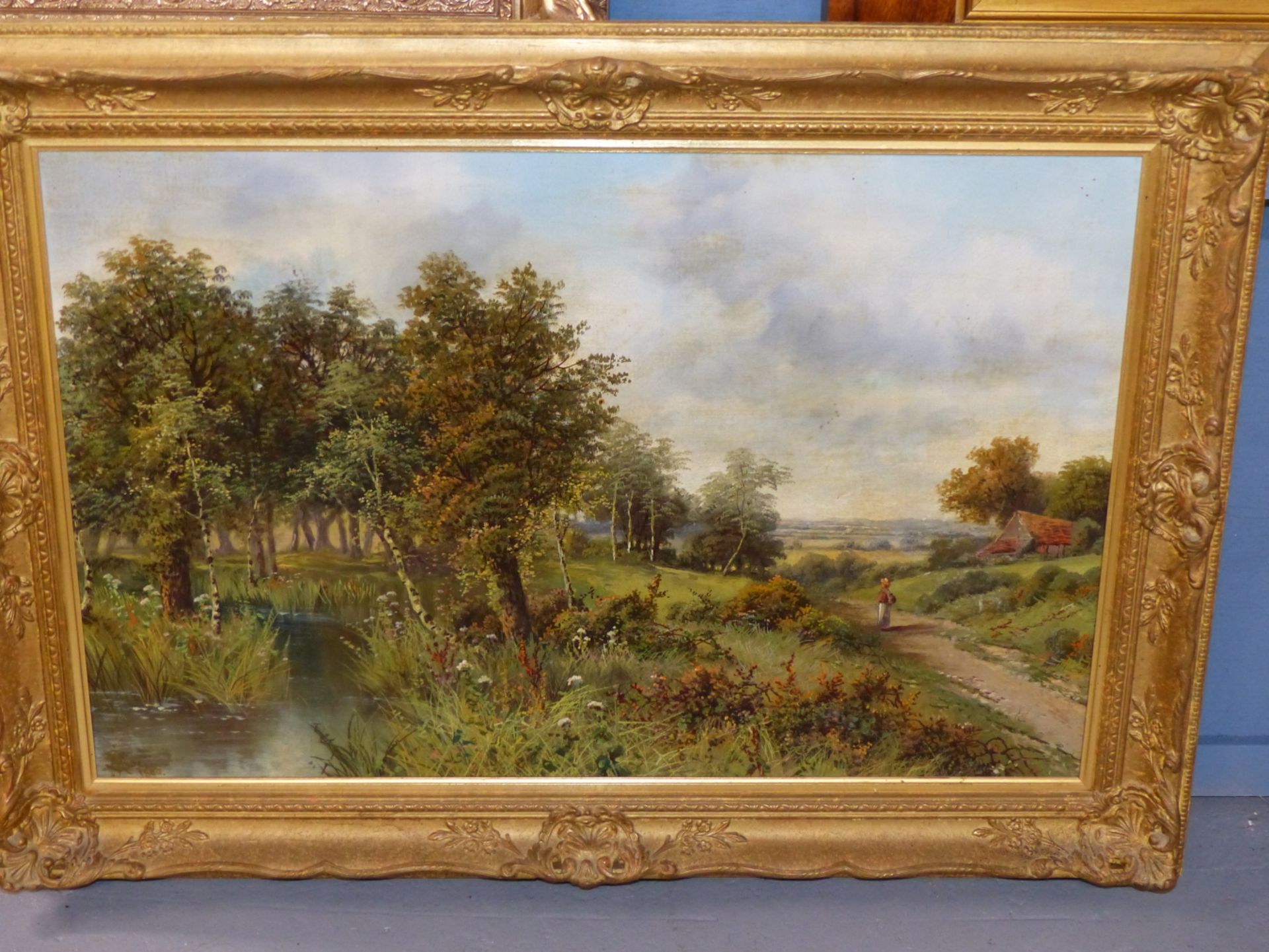 J. A. BOEL (19th C. SCHOOL) A PAIR OF RURAL LANDSCAPES, EACH WITH COTTAGES BY A RIVER, SIGNED, OIL - Image 6 of 14