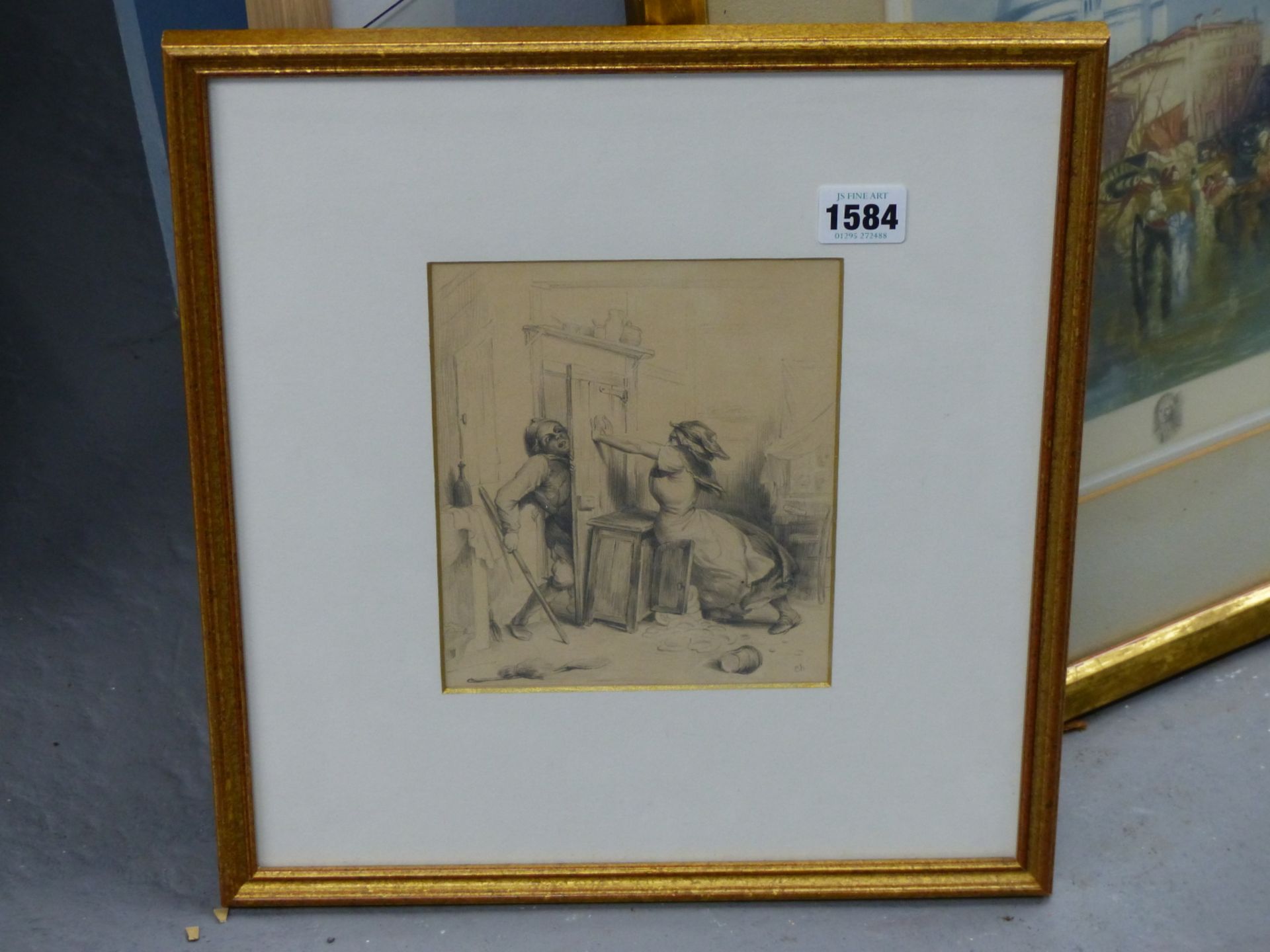 C.H. (19TH CENTURY FRENCH SCHOOL) THE FIGHT. PENCIL ON PAPER. SIGNED L/R 14 X 18 cm - Image 4 of 5