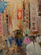 LEONARD DANIEL PHILPOT, ENGLISH 1877-1973, A PAIR OF VIBRANT HONG KONG CITY STREET SCENES. 1939-40