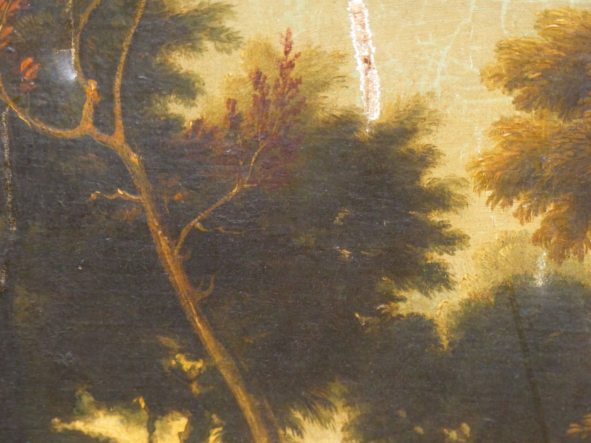 17TH /18TH CENTURY OLD MASTER SCHOOL. TWO FIGURES BY A WOODLAND STREAM. OIL ON CANVAS. THE GILT - Image 9 of 16