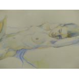 MARY TREHERNE ( 20TH CENTURY ) ARR. NUDE STUDY WATERCOLOUR. SIGNED L/R DATED 15/10/98 74 X 49 cm.