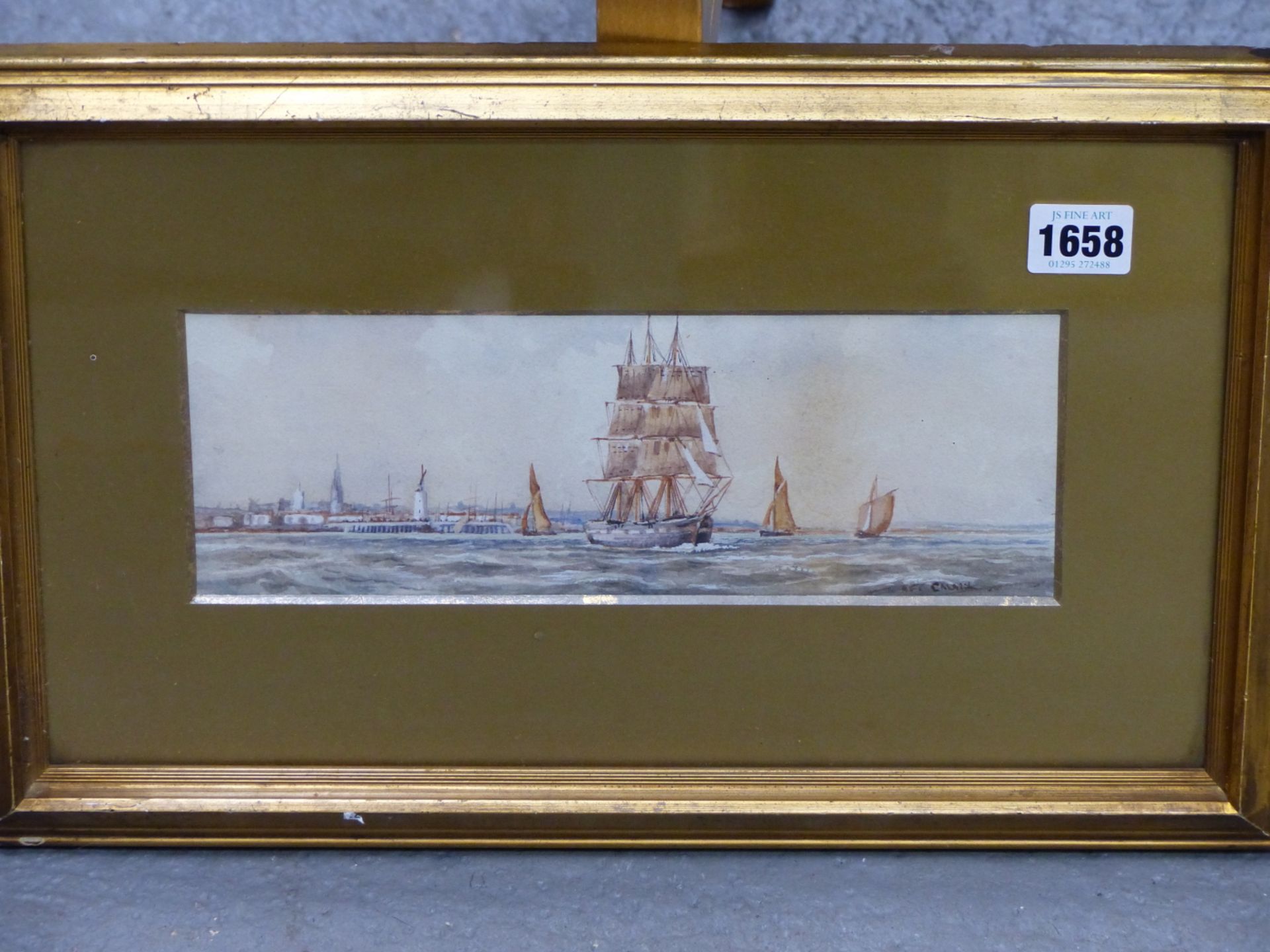 19TH CENTURY SCHOOL. SHIIPPING SCENE. OFF CALAIS, WATERCOLOUR. TITLED L/R. 26 X 9 cm. - Image 6 of 7