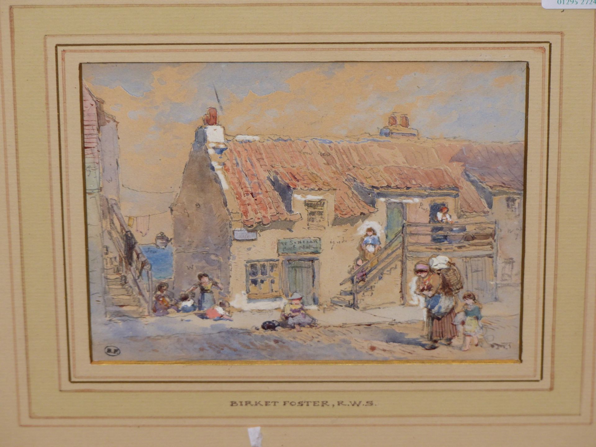 ATTRIBUTED TO MYLES BIRKET FOSTER (1825-99), NEWHAVEN, A MOTHER AND CHILDREN ABOUT A HOUSE ON A - Image 2 of 6