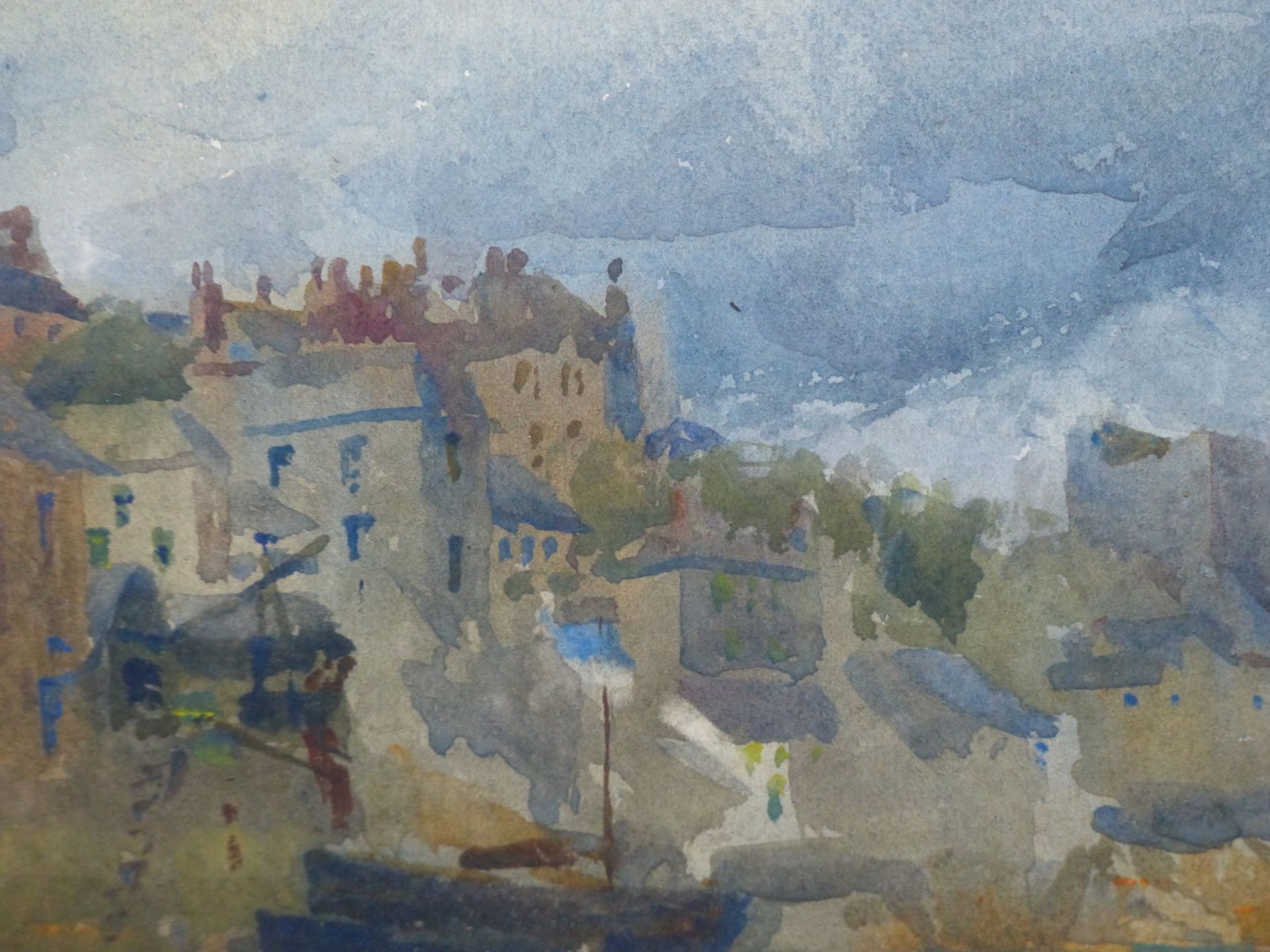 ALFRED J. COLLISTER (1869-1964) A COASTAL VILLAGE, WATERCOLOUR. 24.5 x 35cms - Image 3 of 5