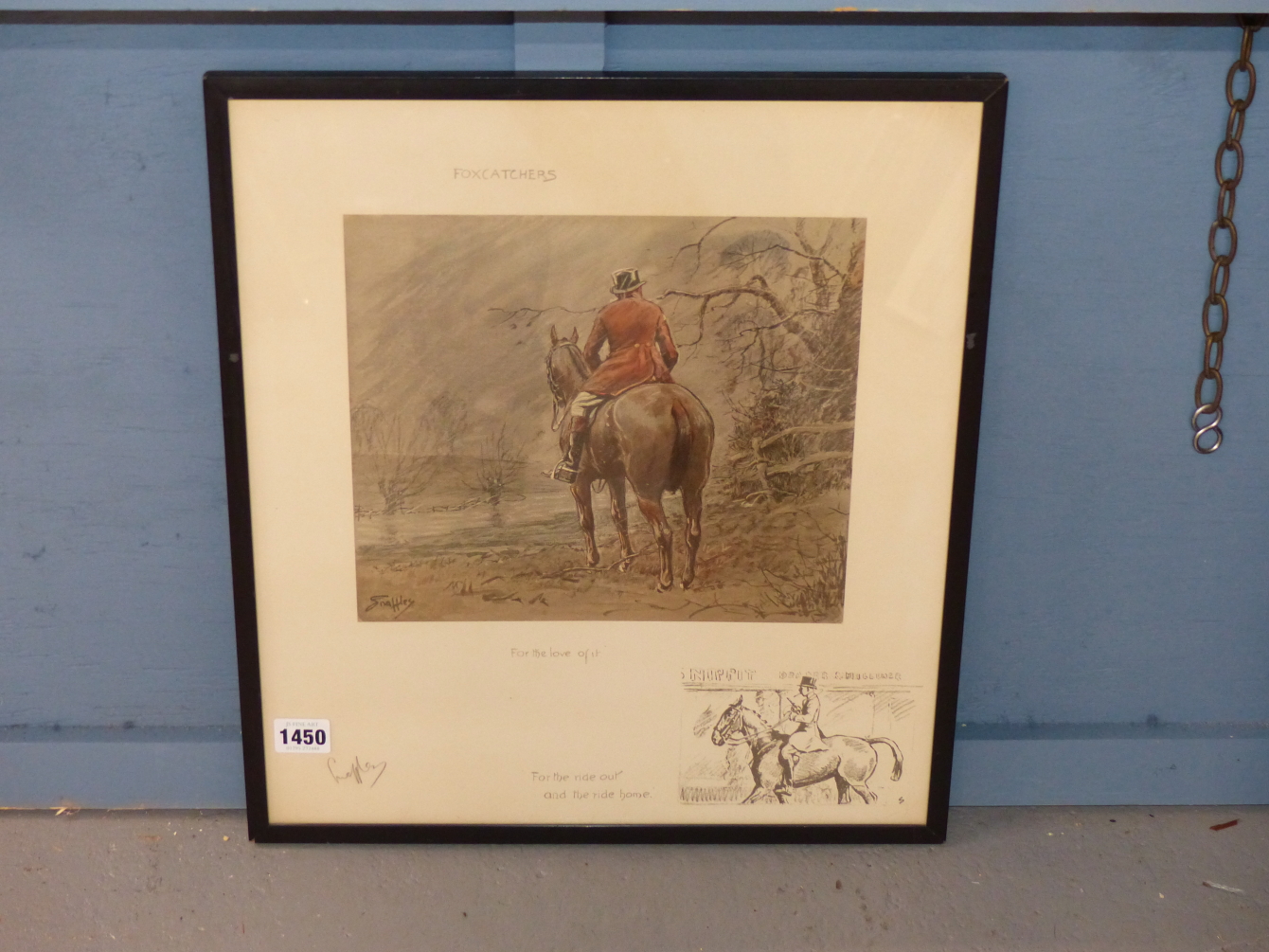 AFTER SNAFFLES (CHARLES JOHNSON PAYNE) PENCIL SIGNED COLOUR PRINT FOX CATCHERS. 43 x 37cms - Image 6 of 6