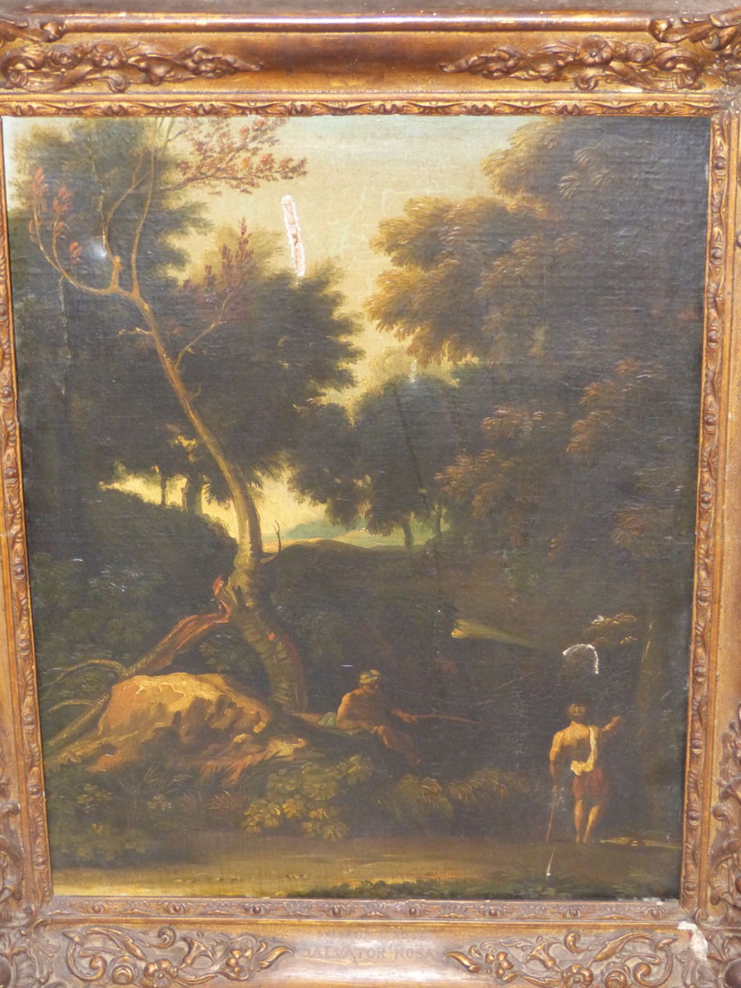 17TH /18TH CENTURY OLD MASTER SCHOOL. TWO FIGURES BY A WOODLAND STREAM. OIL ON CANVAS. THE GILT - Image 2 of 16