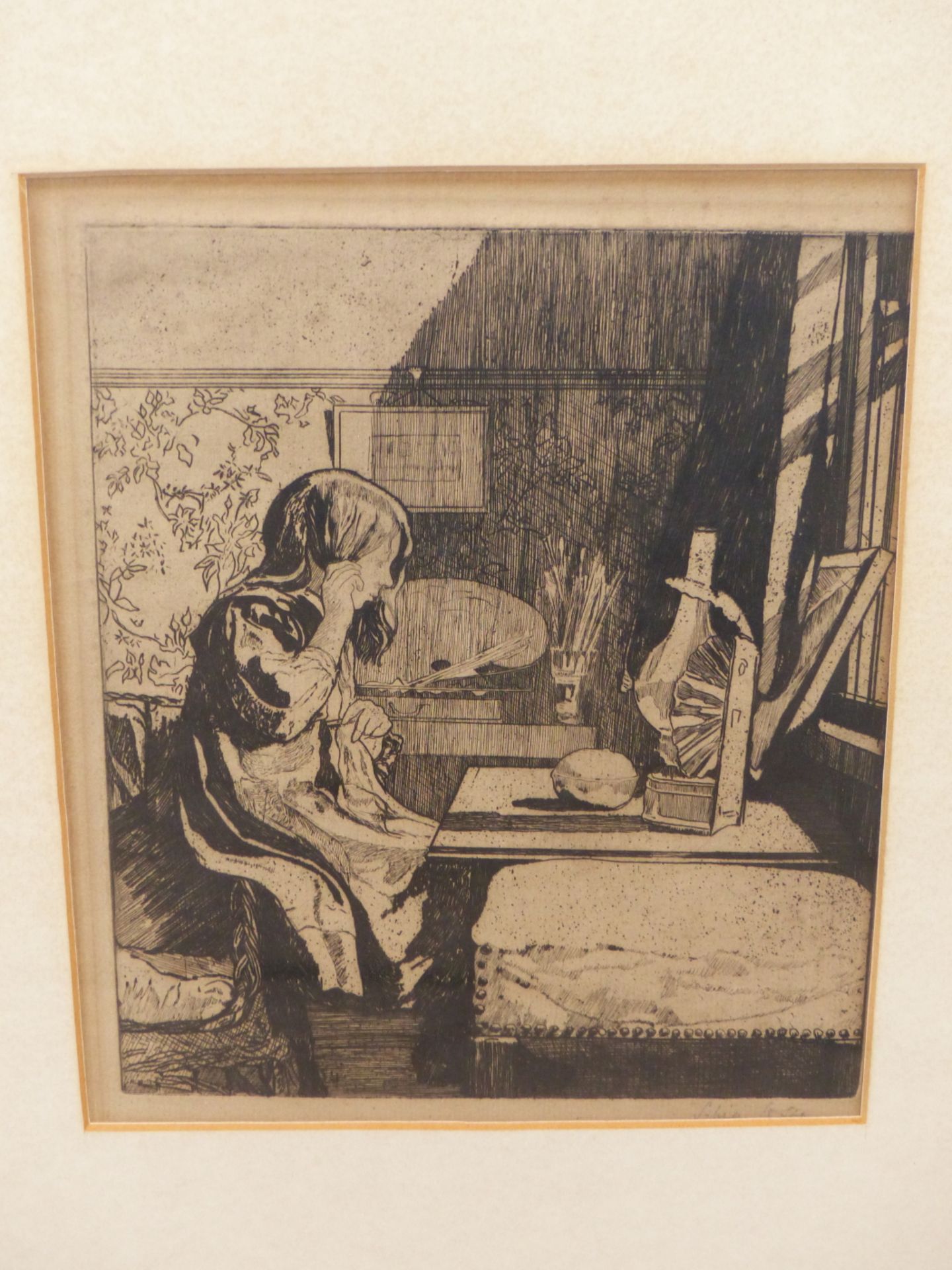 LAURA SYLVIA GOSSE. (1881-1968) ARR. SIR EDMUND GOSS (THE ARTISTS FATHER ) IN HIS STUDY. ETCHING. - Image 8 of 11