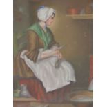 ATTRIBUTED TO SIMON HIDER (19th C. SCHOOL) PREPARING THE VEGETABLES, OIL ON BOARD. 42 x 31cms