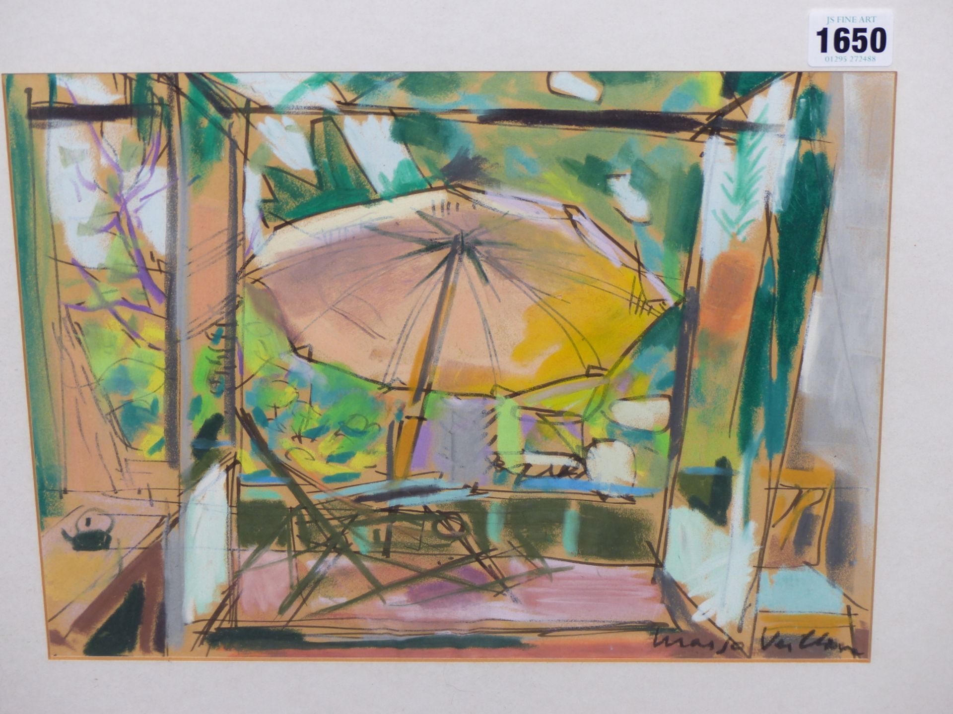 MARGO VEILLON (1907-2003) ARR. DECK CHAIR WITH PARASOL. WATERCOLOUR. SIGNED L/R. 32 X 25 cm. - Image 2 of 5