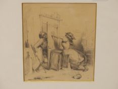 C.H. (19TH CENTURY FRENCH SCHOOL) THE FIGHT. PENCIL ON PAPER. SIGNED L/R 14 X 18 cm