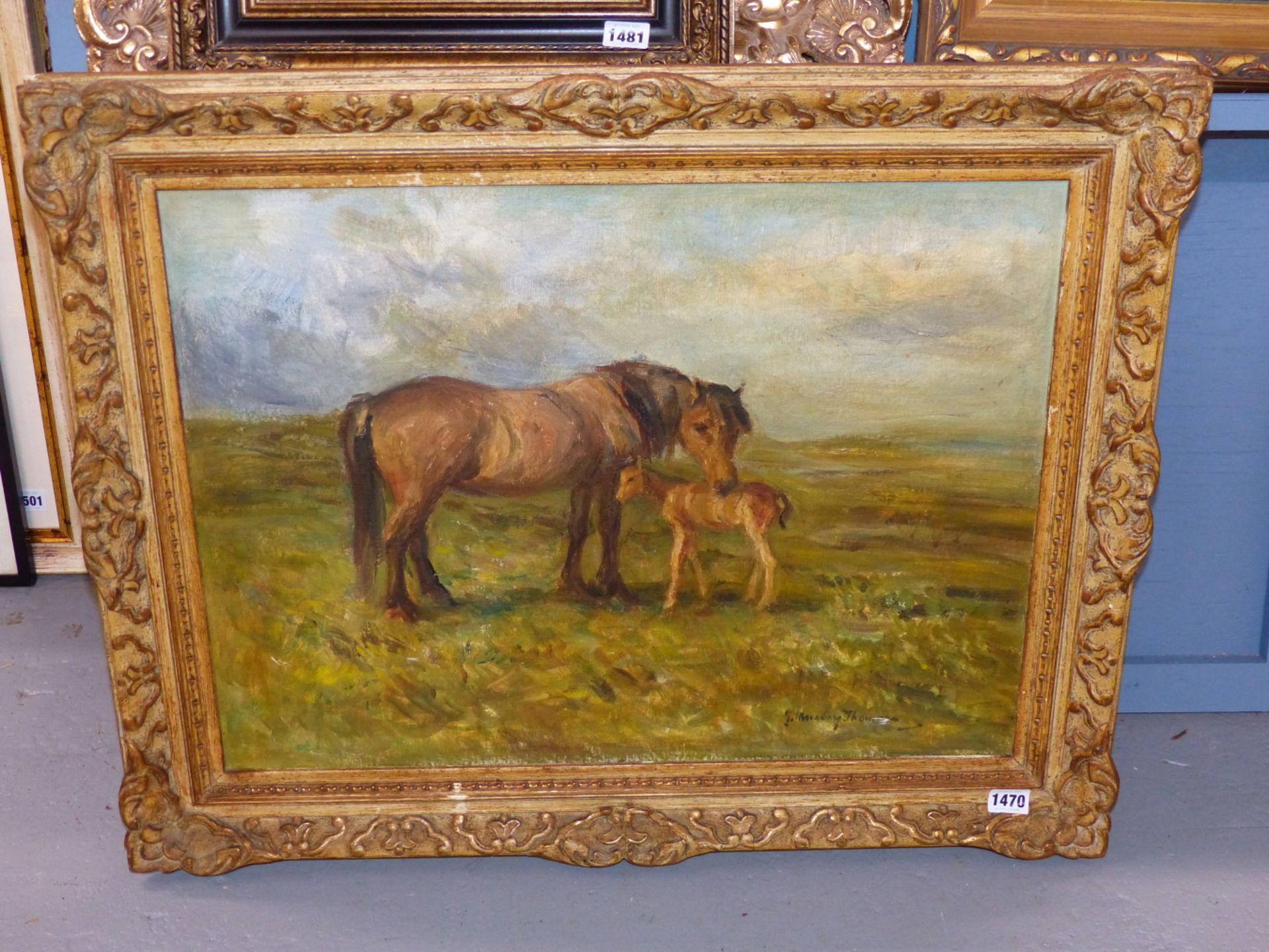 J. MURRAY THOMSON (1885-1974) ARR. MARE AND FOAL, SIGNED, OIL ON BOARD. 45 x 59cms - Image 3 of 5