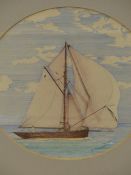 R. MAXWELL. (20TH CENTURY). A GAFF RIGGED CUTTER. DRAUGHTSMANS PEN AND INK. SIGNED L/R DATED 1983.