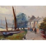 CHARLES SMITH. FRSA. ( 1913-2003) ARR. STRAND ON THE GREEN. BOATS AT RIVERSIDE DOCK. SIGNED L/L