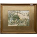 British school, 20th century, country house and floral garden scene, watercolour, 10x14.5ins,