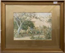 British school, 20th century, country house and floral garden scene, watercolour, 10x14.5ins,