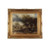 British School, 19th century, landscape depicting pollarded willow trees by a small stream with a