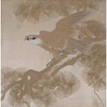 Oriental School, 19/20th Century, A fine embroidery of a bird of prey amidst foliage on silk,