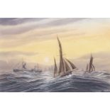 Mick Bensley (British, b. 1959), A flotilla of ships under low sunlight, signed. 13x19insQty: 1