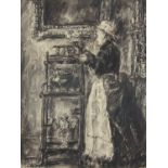 Louise Jeanne Aimee Hervieu (French, 1878-1954) A study of a housemaid, charcoal on paper, framed