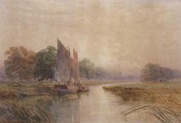 Charles Bentley (British,1806-1854), 'On The River Yare', watercolour, signed. 20x29ins