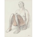 Bernard Reynolds (British, 1915-1997), Seated female nude, pen and wash, signed, 11x9insQty: