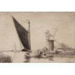 Charles Mayes Wigg (British,1889-1969), "On the Bure nr Acle" etching, signed in pencil, 6x8ins,