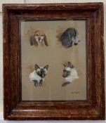 Gordon Benningfield (British, 20th century), profile study of a cat and two dogs, watercolour and
