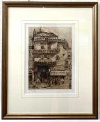 William Monk (British, 20th century), high street scene, etching, pub. London 1909, signed in
