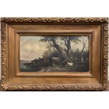 Attributed to Charles Lefevre (French,19th century), grazing cattle, oil on canvas,12.5x22ins,