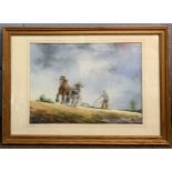 Maurice J.Bush (Dutch, 20th century), ploughing with Shire horses, pastel, 10x14ins, signed,