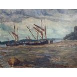 Ralph Herring (Australian, 20th century) 'Barges, River Orwell', oil on board, signed, 13x17ins,