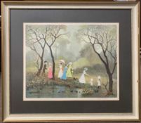 After Helen Bradley (British, 20th century), "On A Lovely Summers Day", chromolithograph, signed,