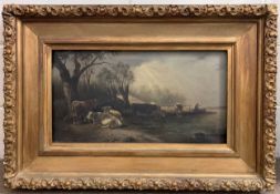 Attributed to Charles Lefevre (French, 19th century) cattle by the waters edge in a rural landscape,