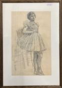 British School, 20th century, portrait of a young ballerina girl, graphite on paper, 21x13ins,