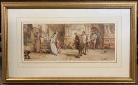 George Cattermole RWS (British,19th century), interior scene, watercolour, signed, 7x17.5ins,